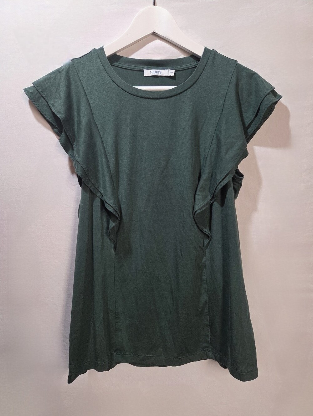 Forest Green Tiered Ruffle Sleeve Tee Cottagecore Soft Tencel Ricki's S Sm